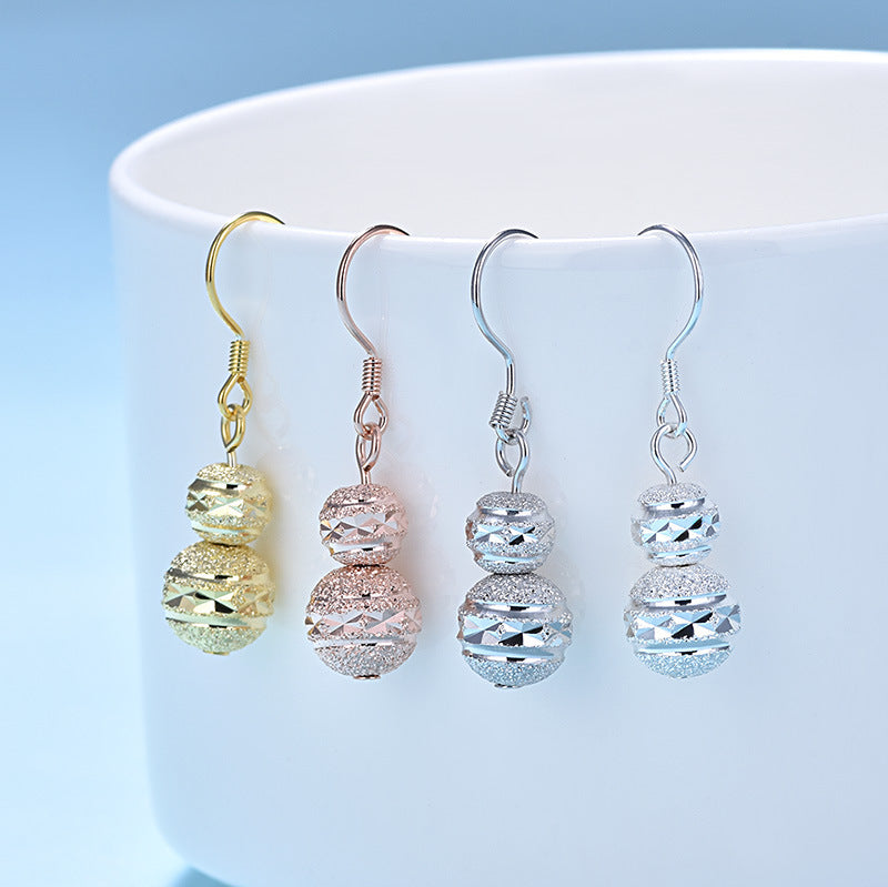 New Round Frosting Beads Silver Dangling Earr