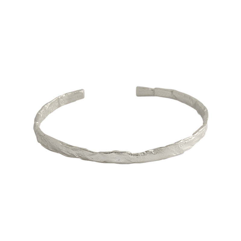 Simple Concave Convex Round Silver Open Bangl