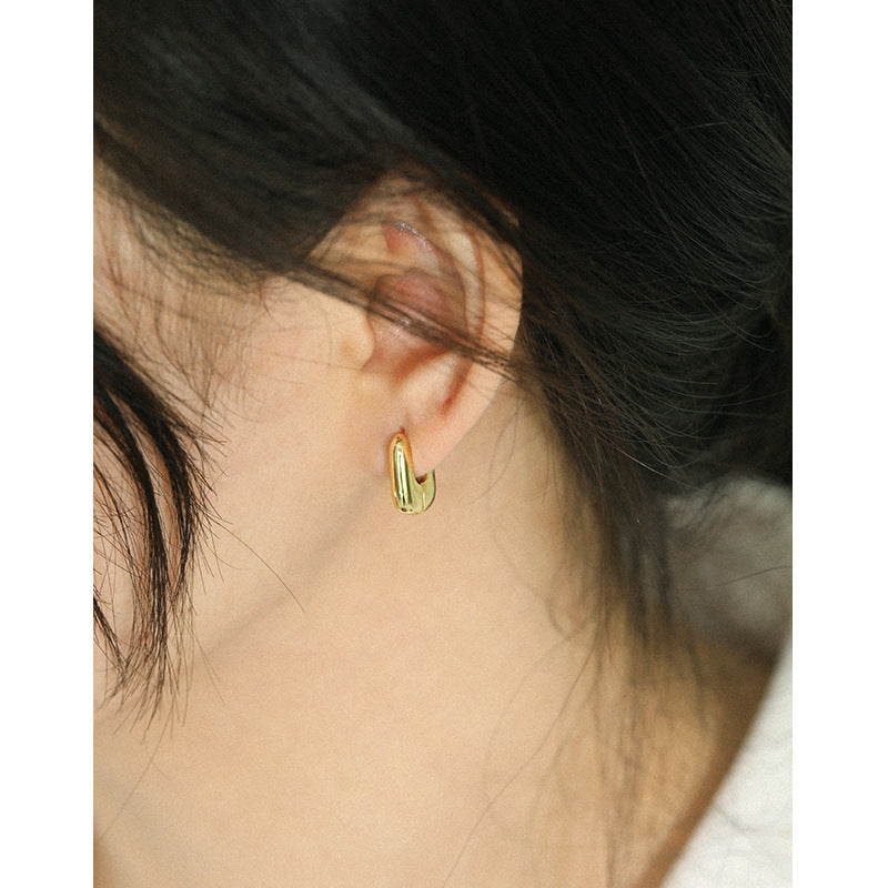 Casual Mini Geometric Ellips Silver Hoop Earr
