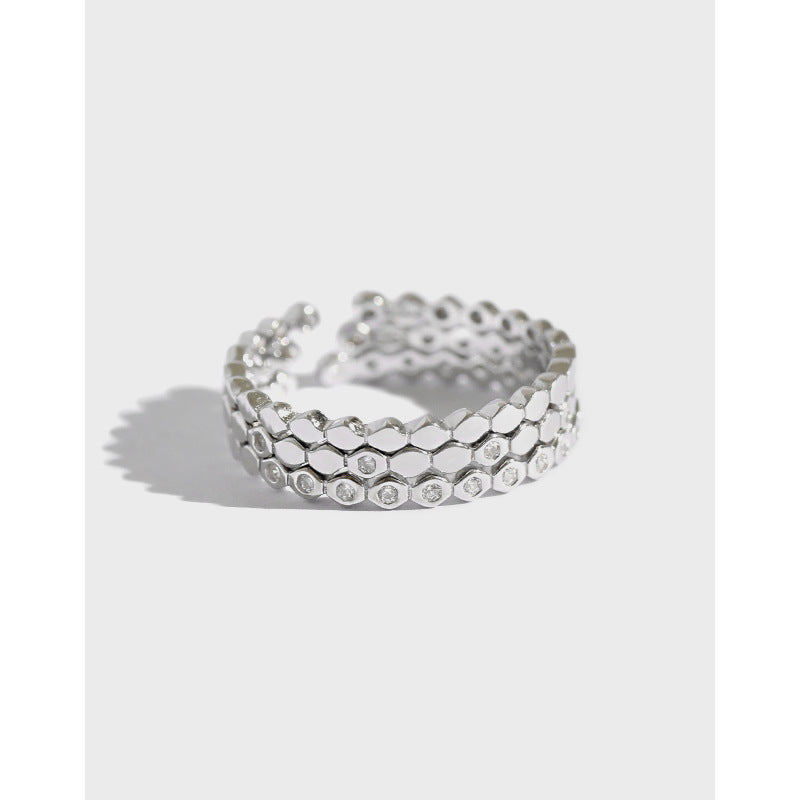 Fashion Three Cubic Zirconia Hive Silver Adju