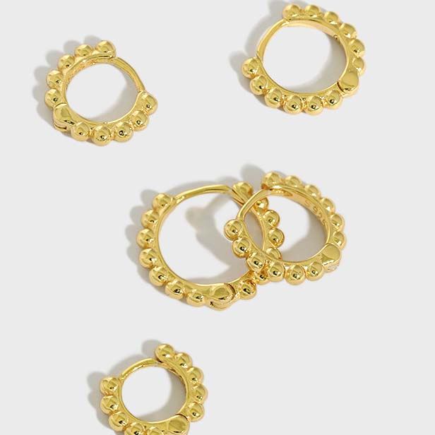 Fashion Beads Circle Silver Huggie Hoop Earri