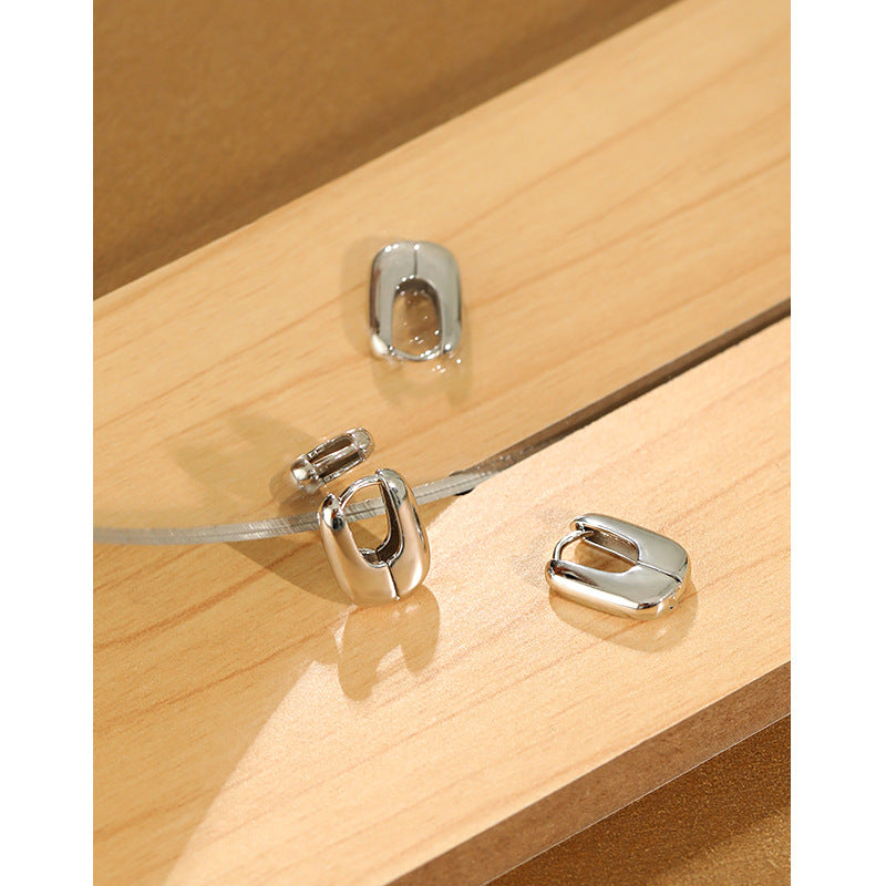 Casual Mini Geometric Ellips Silver Hoop Earr