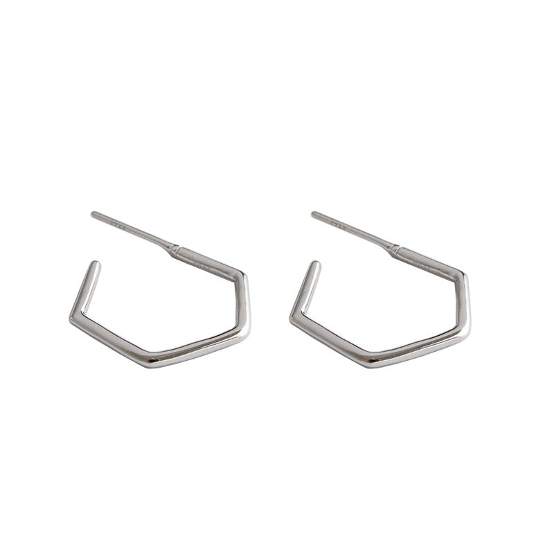Geometry Hollow Hexagon Silver Hoop Earrings