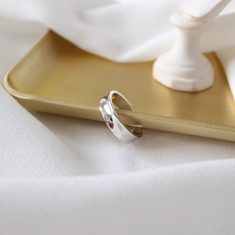 Simple Concave Silver Adjustable Ring