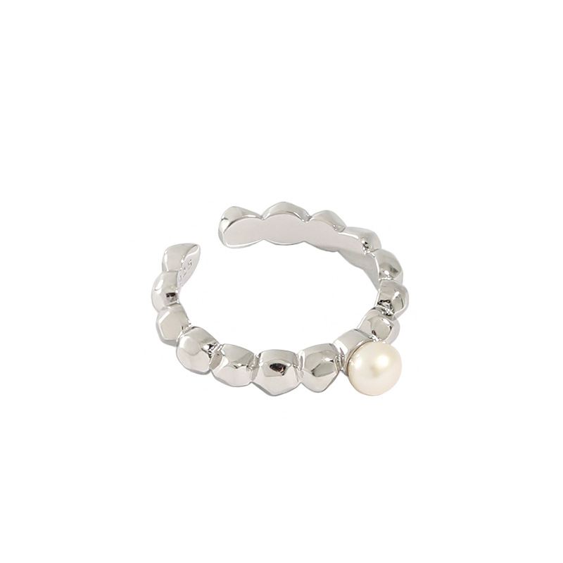Natural Pearl Beads Silver Adjustable Ring
