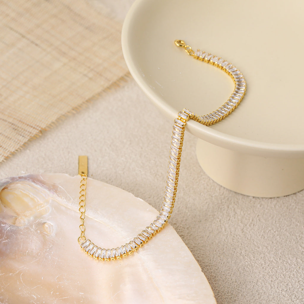 Elegant Rectangle Cubic Zirconia Geometry Silver Sil