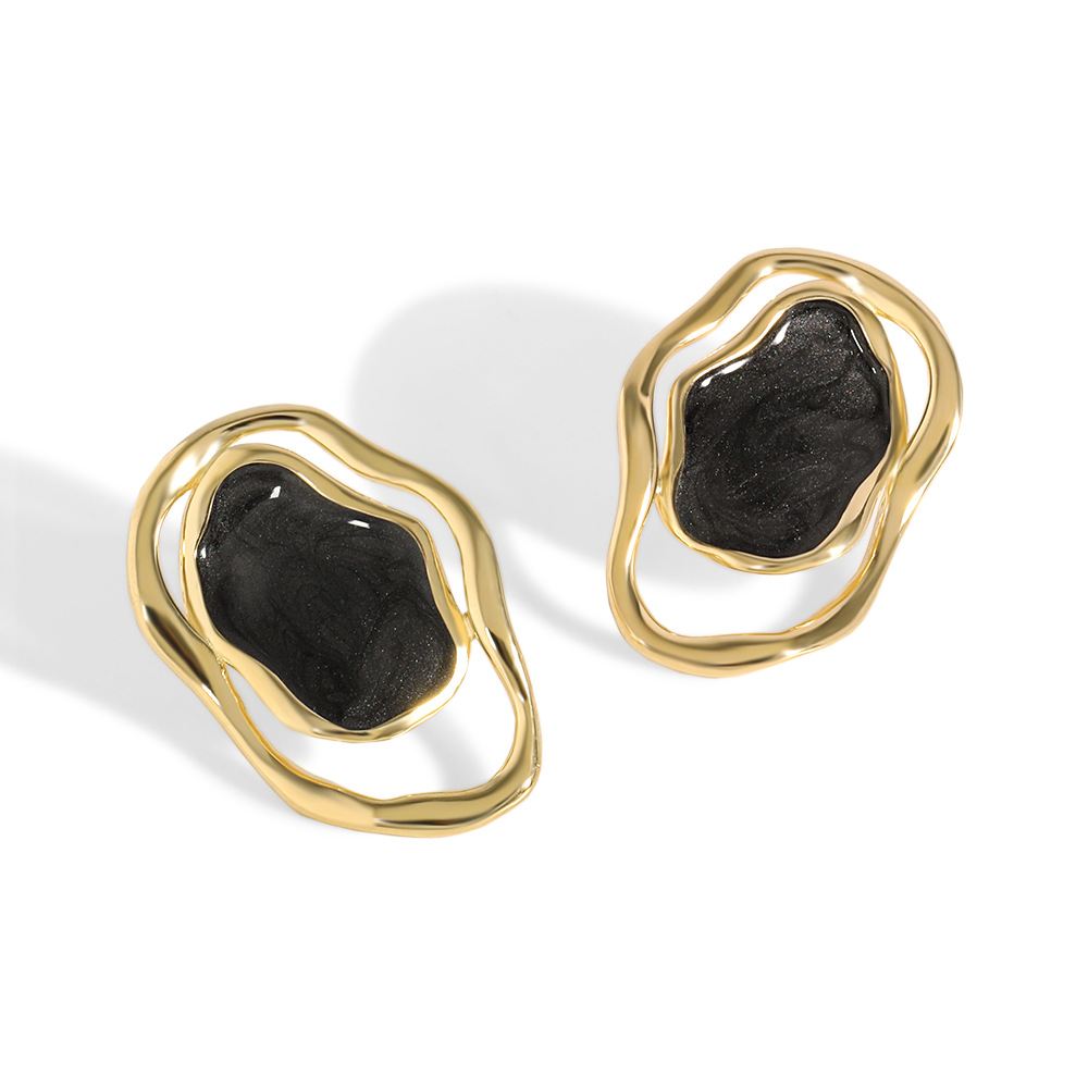 Office Irregular Hollow Epoxy Silver Stud Ear