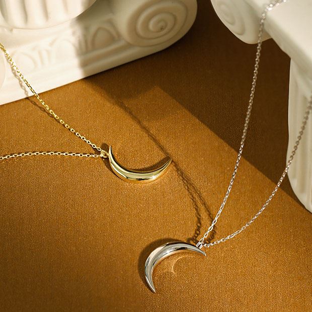 New Crescent Moon Silver Necklace