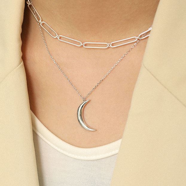 New Crescent Moon Silver Necklace