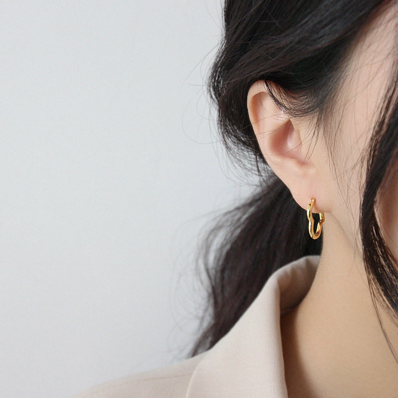 Office Lady Hollow Heart Silver Hoop Earrings