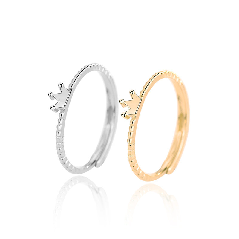 Casual Cute Mini Crown Silver Adjustable Ring