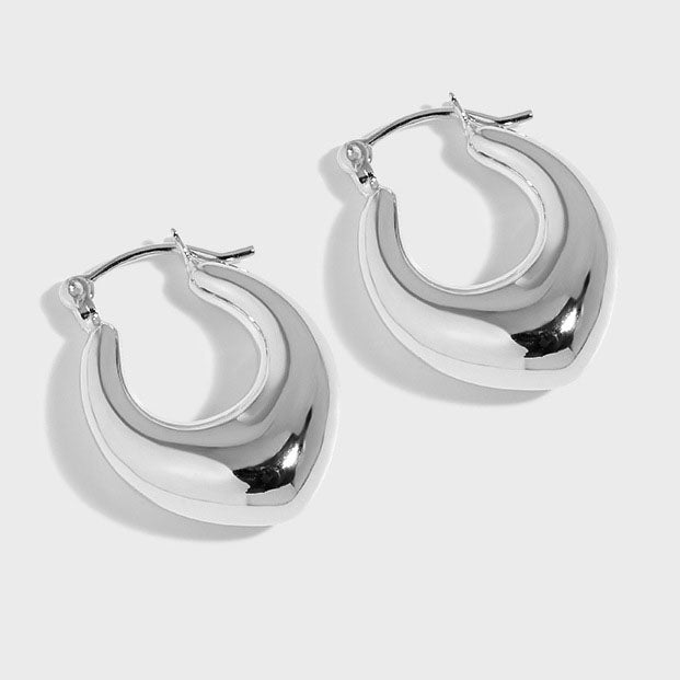 Office Letter U Shape Silver Hoop Earrings