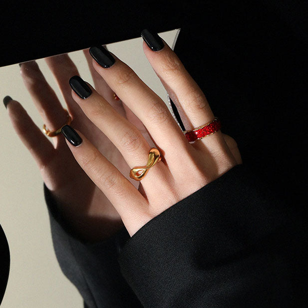 Holiday Epoxy Irregular Silver Adjustable Rin