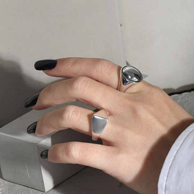 Simple Vintage Geometry Oval Silver Adjustabl