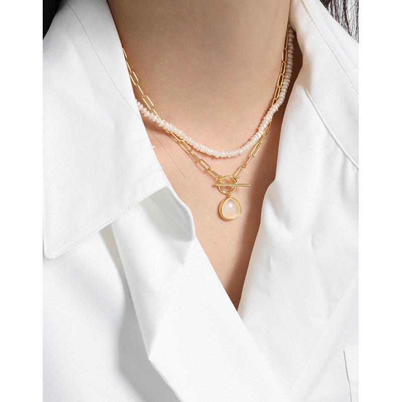 Graduation Round Natural Crystal Ot Hollow Chain Silver Sterl