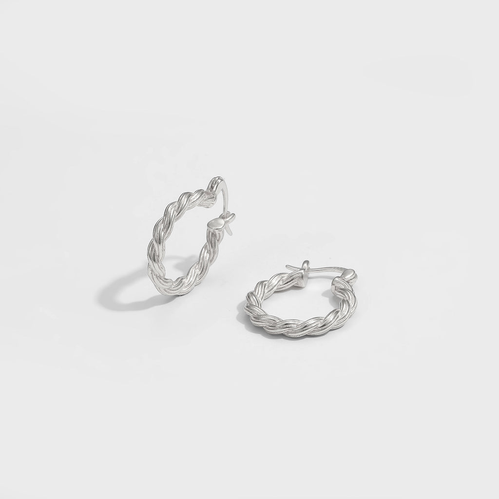 Simple Twisted Silver Hoop Earrings