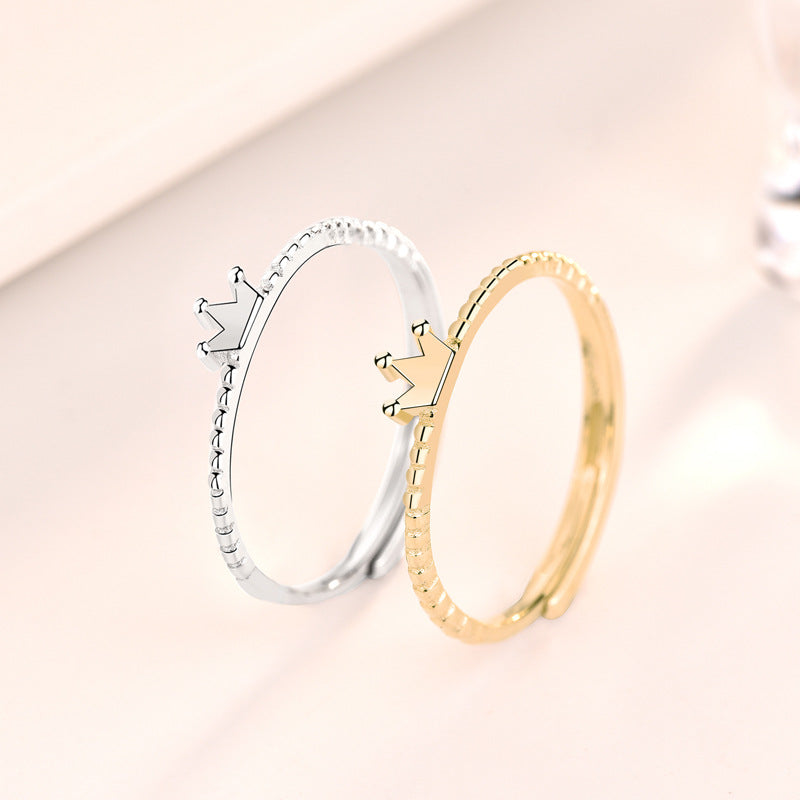Casual Cute Mini Crown Silver Adjustable Ring