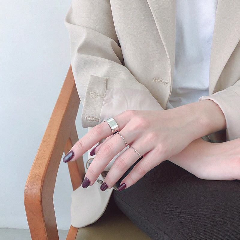 Minimalist Wide Smooth Silver Adjustable Ring