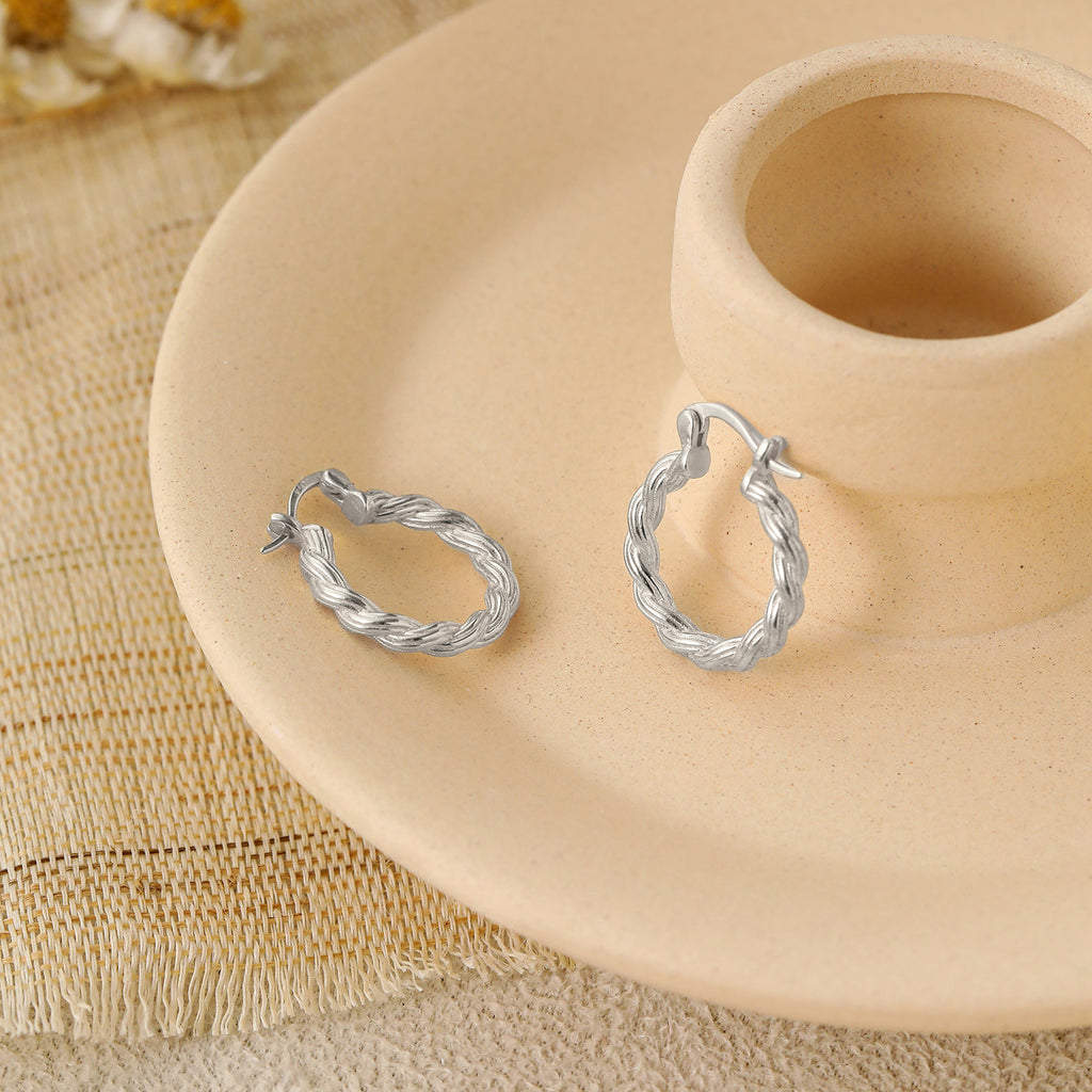 Simple Twisted Silver Hoop Earrings