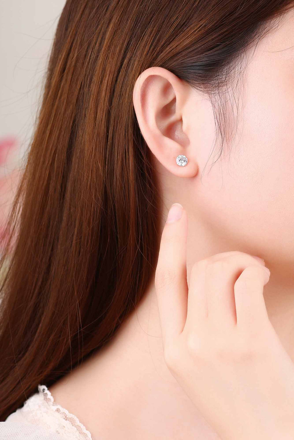 Simple Cubic Zirconia White Silver Round Stud