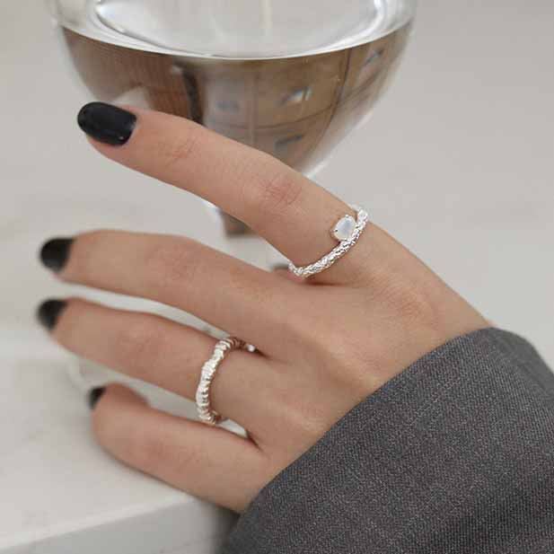 Simple Oval Created Opal Silver Adjustable Ri