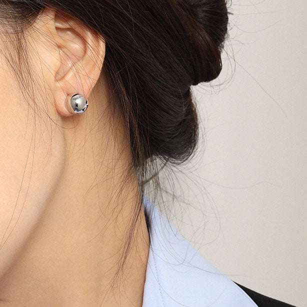 Fashion Geometry Round Ball Silver Hoop Earri