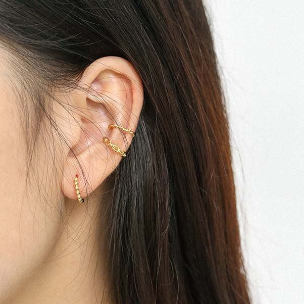 Fashion Beads Circle Silver Huggie Hoop Earri