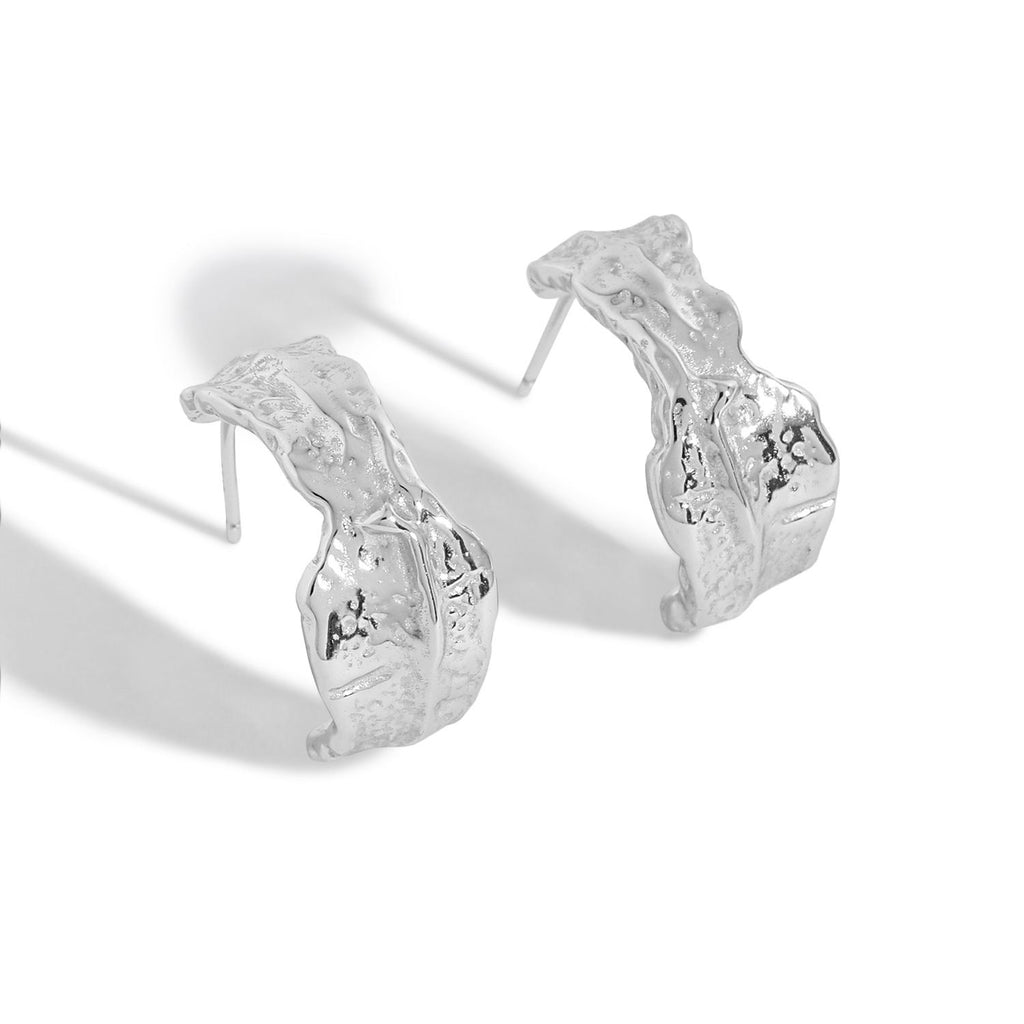 Irregular Tinfoil C Shape Silver Stud Earring