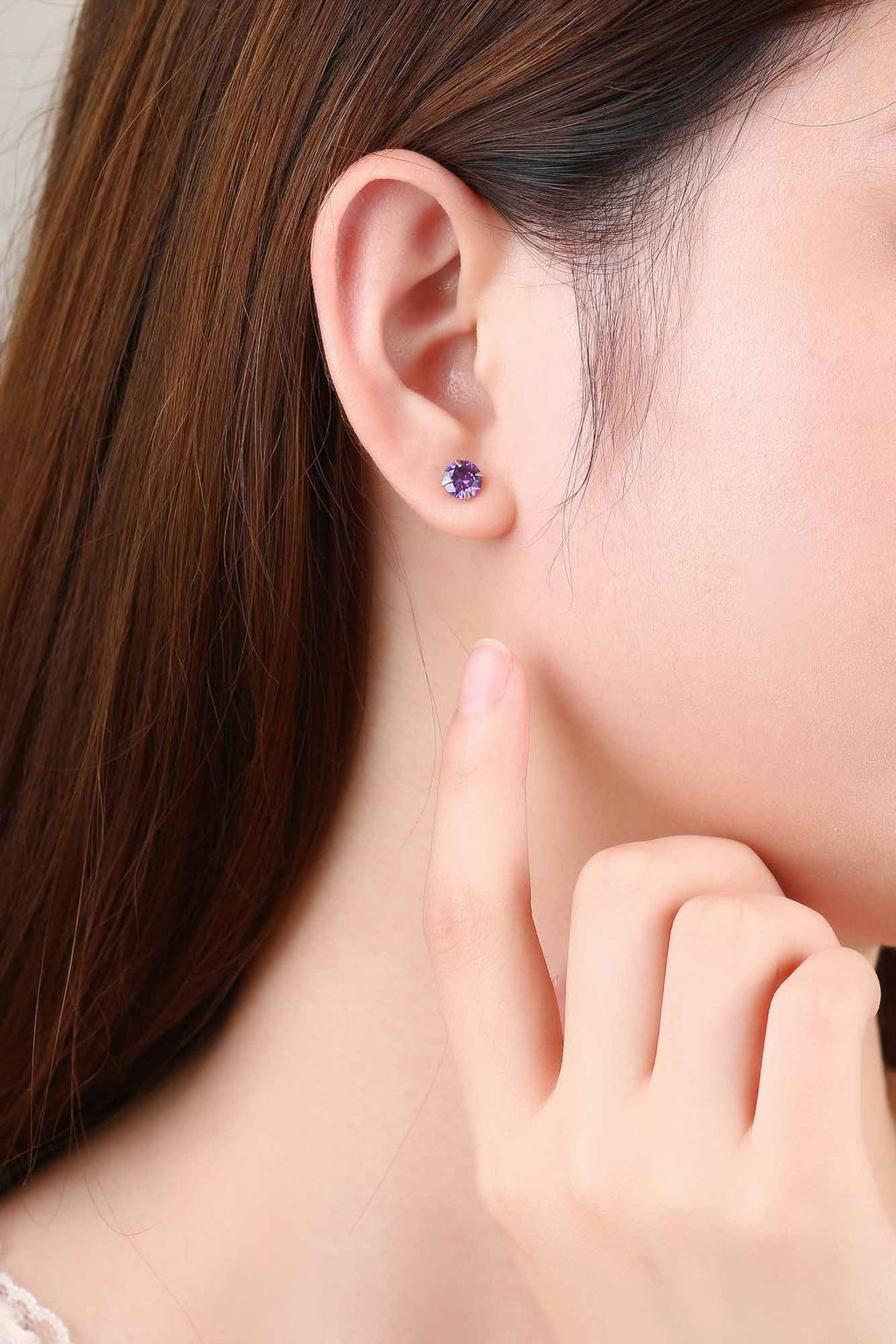 Simple Cubic Zirconia White Silver Round Stud