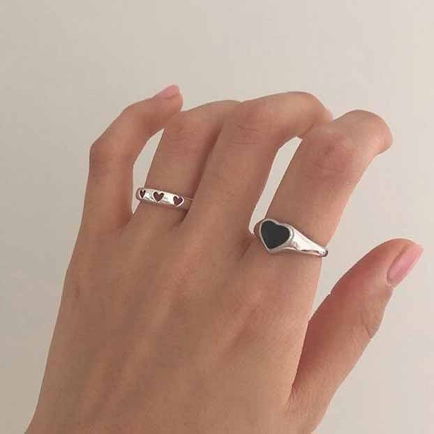 Hollow Heart Girl Silver Adjustable Ring