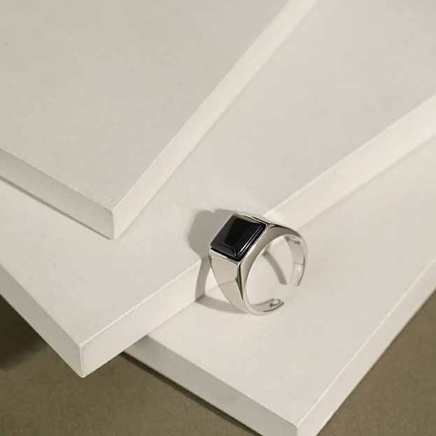 Geometry Square Created Black Agate Silver Ad