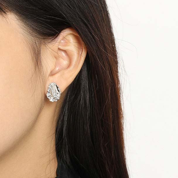 Simple Corrugation Irregular Silver Stud Earr