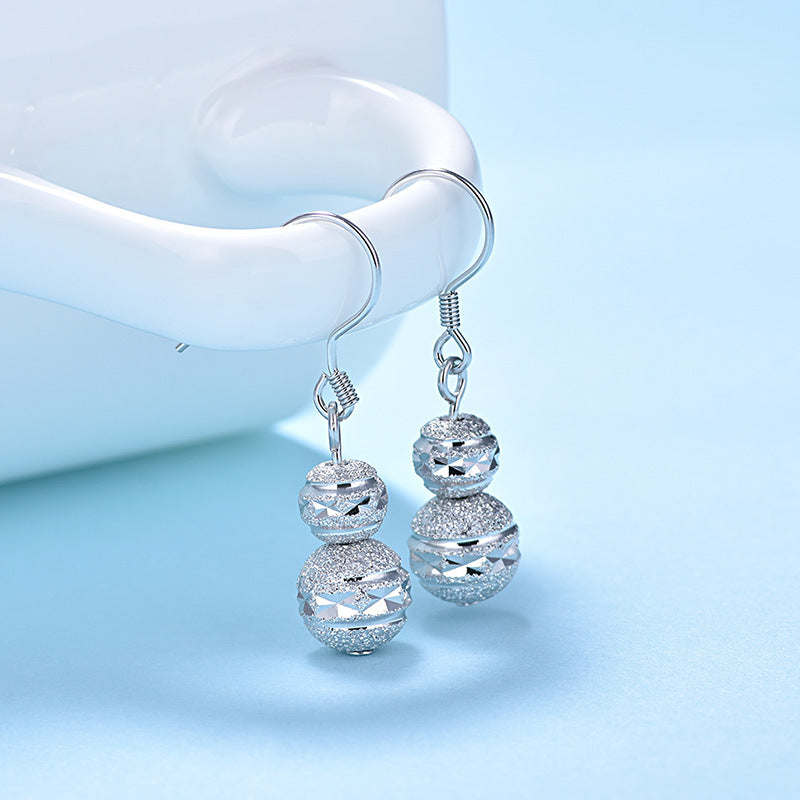 New Round Frosting Beads Silver Dangling Earr