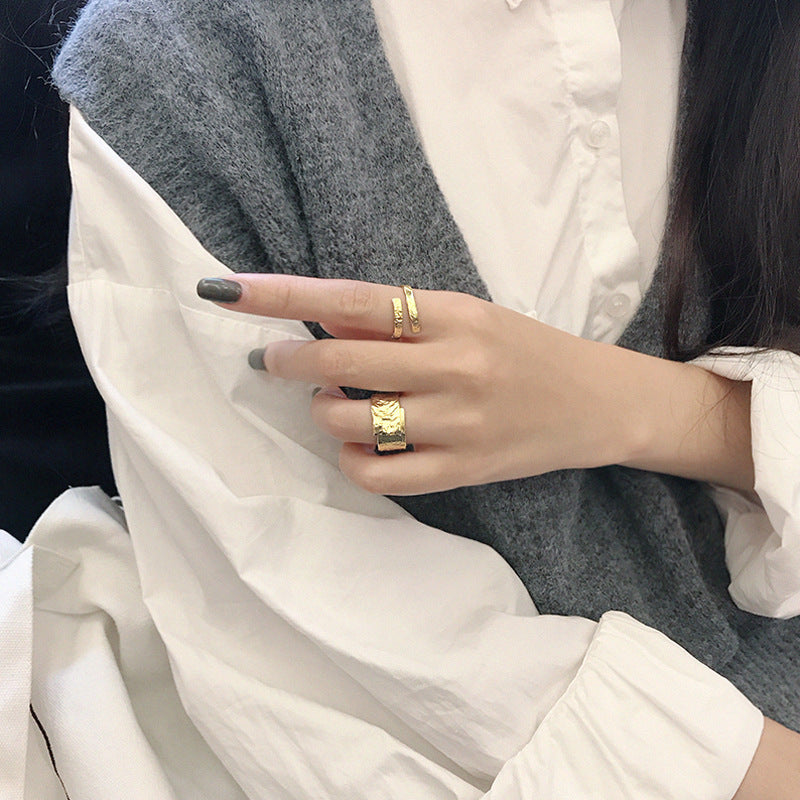 Men'S Irregular Wide Geometry Silver Adjustab