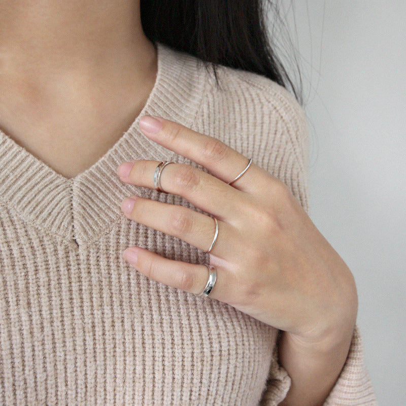 Simple Concave Silver Adjustable Ring