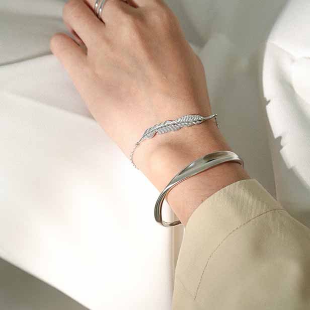Irregular Twisted Silver Open Bangle