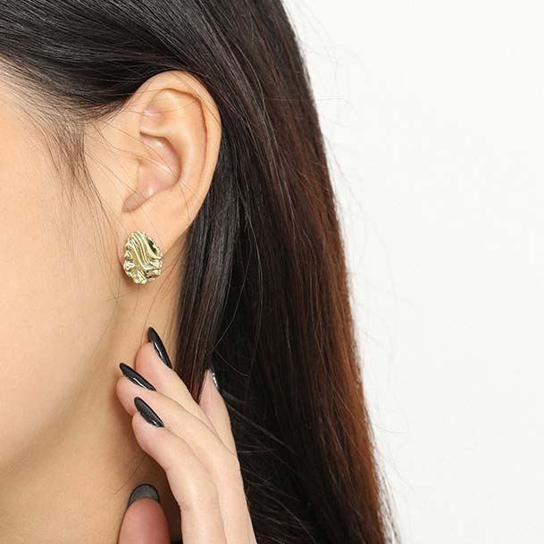 Simple Corrugation Irregular Silver Stud Earr