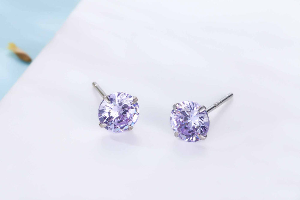 Simple Cubic Zirconia White Silver Round Stud