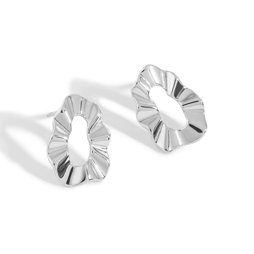 Geometry Hollow Round Wave Paper Silver Stud