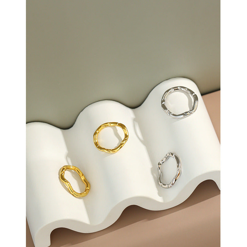 Simple Irregular Wave New Silver Ring
