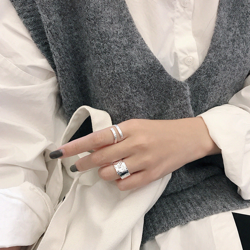 Men'S Irregular Wide Geometry Silver Adjustab