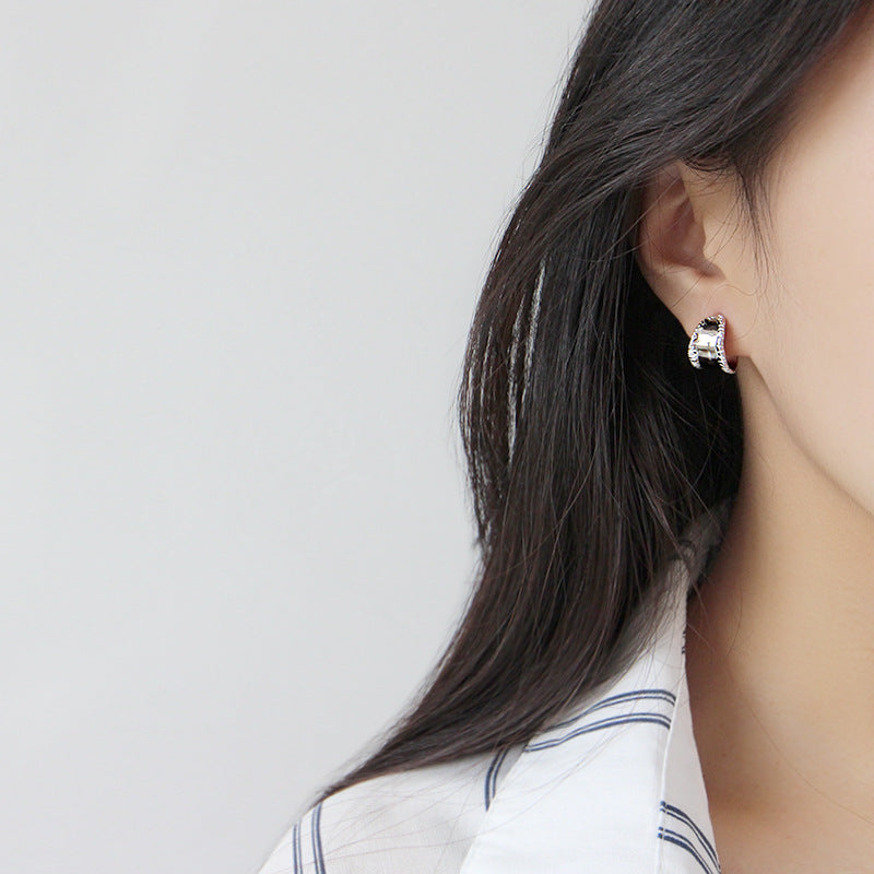 Retro Carved Wide Silver Studs Earrings