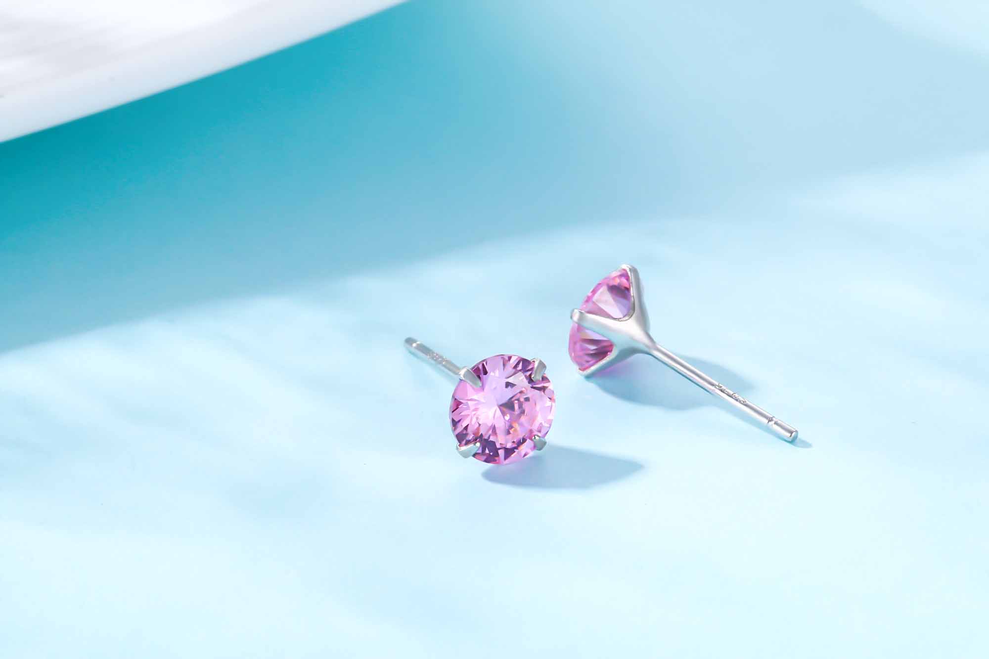 Simple Cubic Zirconia White Silver Round Stud