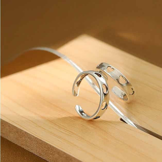 Hollow Heart Girl Silver Adjustable Ring