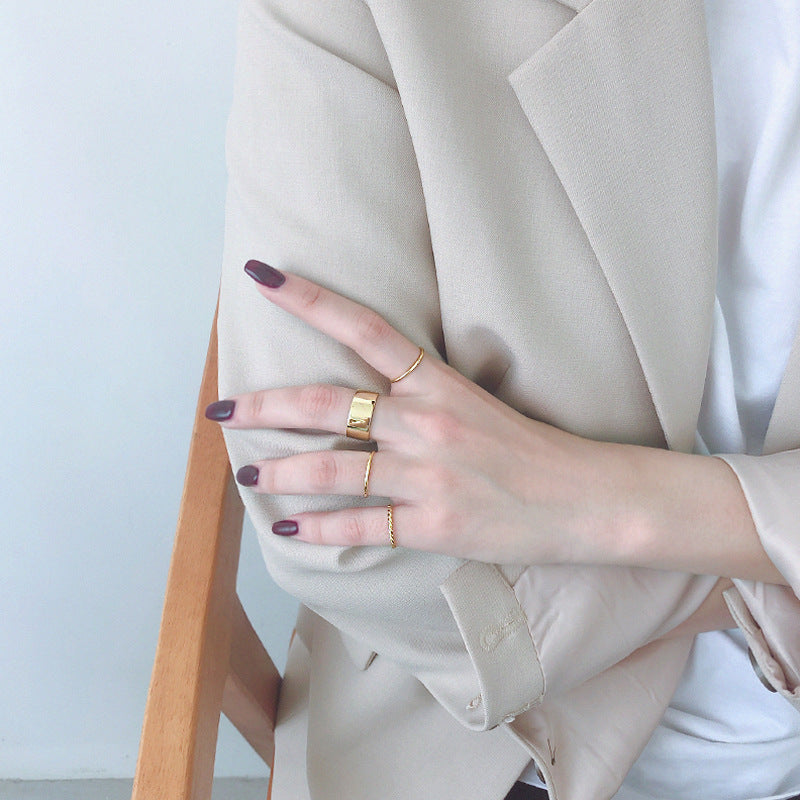 Minimalist Wide Smooth Silver Adjustable Ring