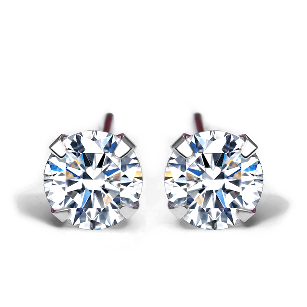 Simple Cubic Zirconia White Silver Round Stud